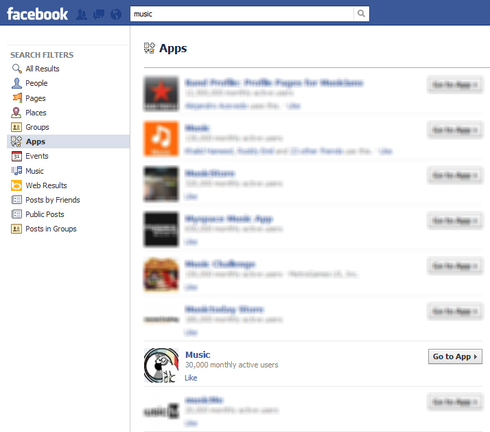 Searching Facebook Music APP