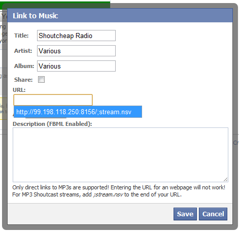 Facebook Music Player Information
